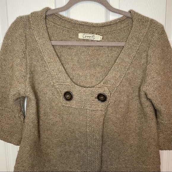PROPAGANDA Tan Camel Wool Cropped Cardigan Button Sweater Medium - Picture 5 of 5